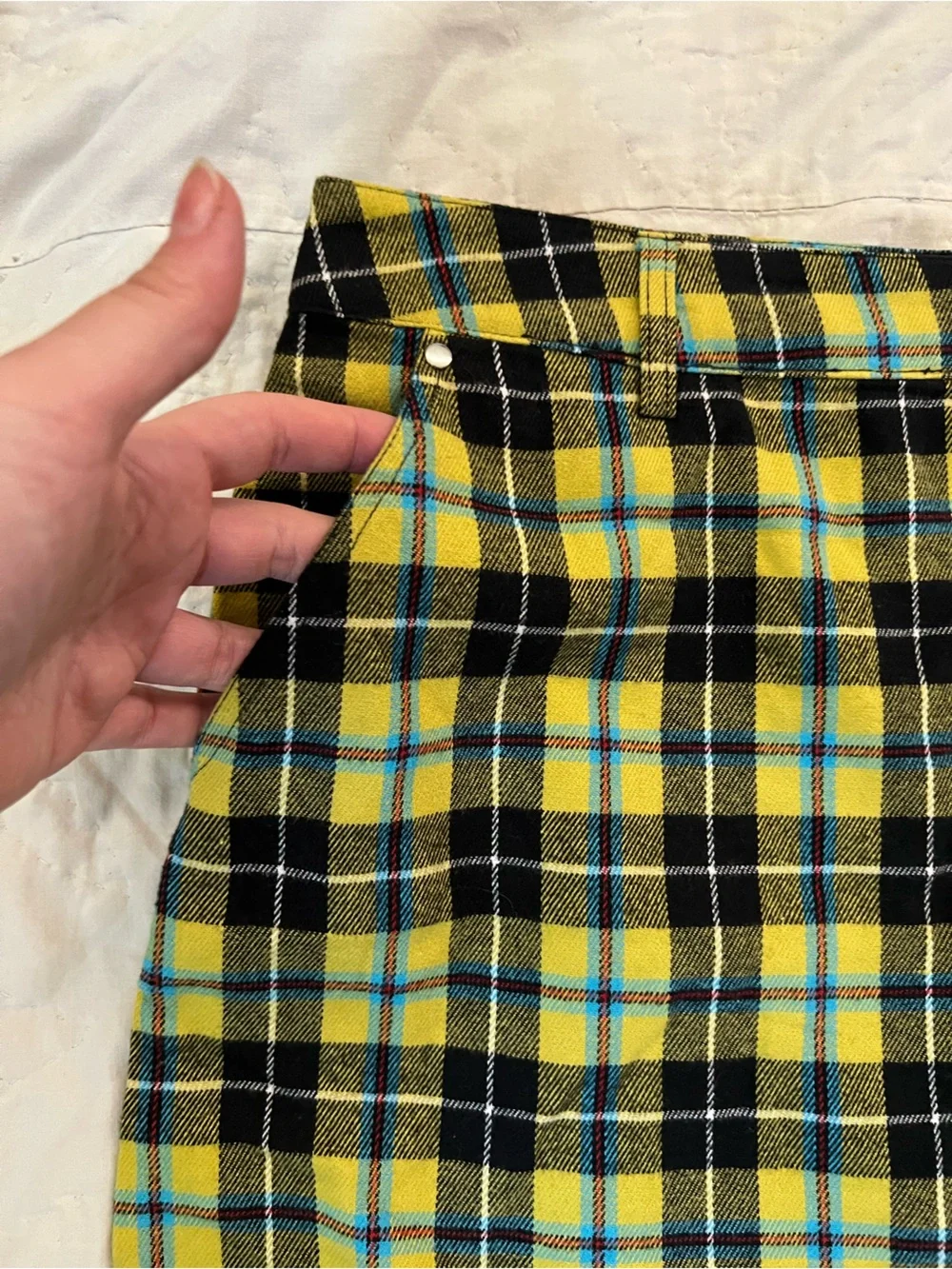 Forever 21 Yellow and Black Plaid Zip-Front Mini Skirt